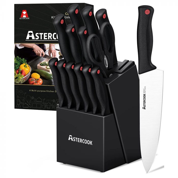 Astercook Knife Set with Built-in Sharpener Block - Image 1