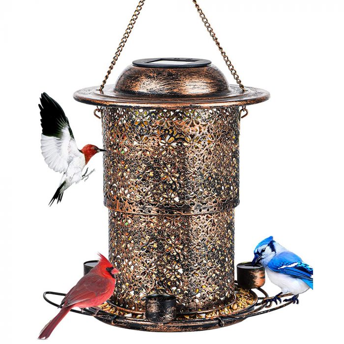 Solar Bird Feeders for Outside, Retractable Metal Bird Feeder with 3 Water Cups - Image 1