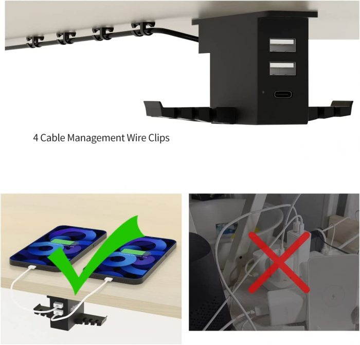 Headset Holder with USB Port Under Desk Headphone Stand - Image 2