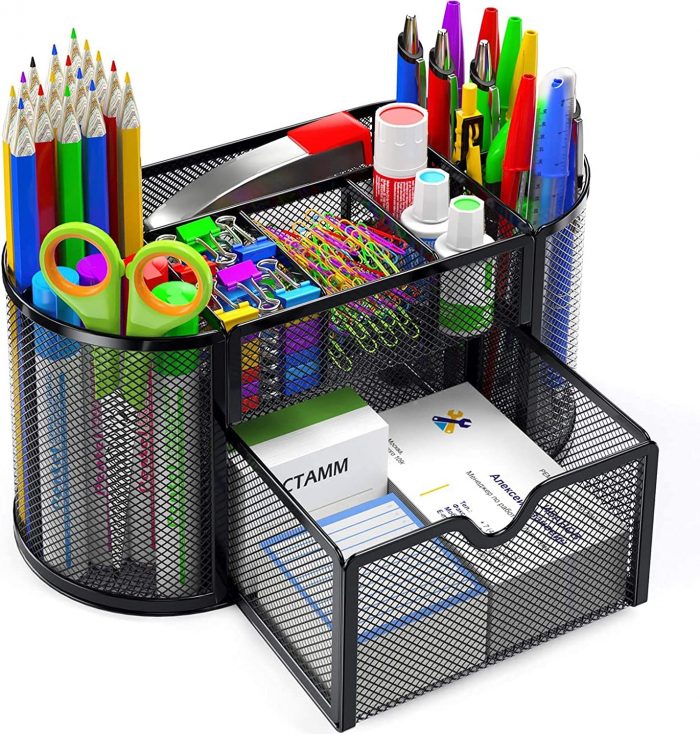 Pipishell Desk Organizer Mesh Desktop Office Supplies Multi-functional Caddy Pen Holder - Image 1