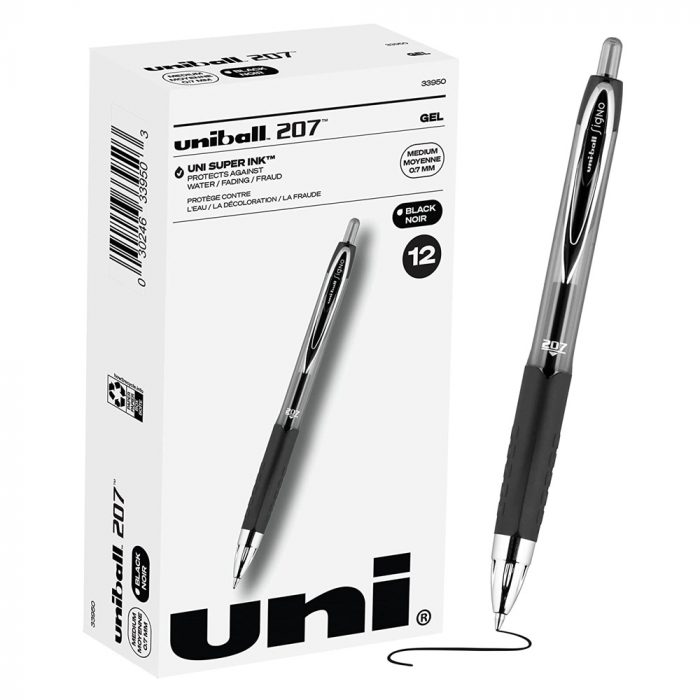 Uni-ball Signo 207 Gel Pen 12 Pack, 0.7mm Medium Black Pens - Image 1