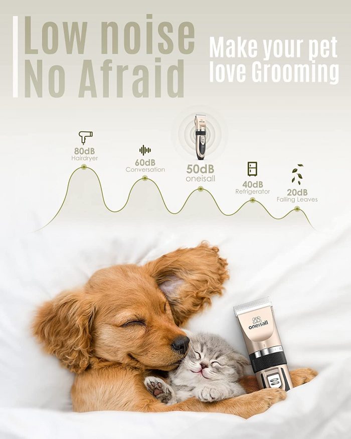 oneisall Dog Shaver Clippers Low Noise Rechargeable Cordless Electric Quiet Hair Clippers - Image 2